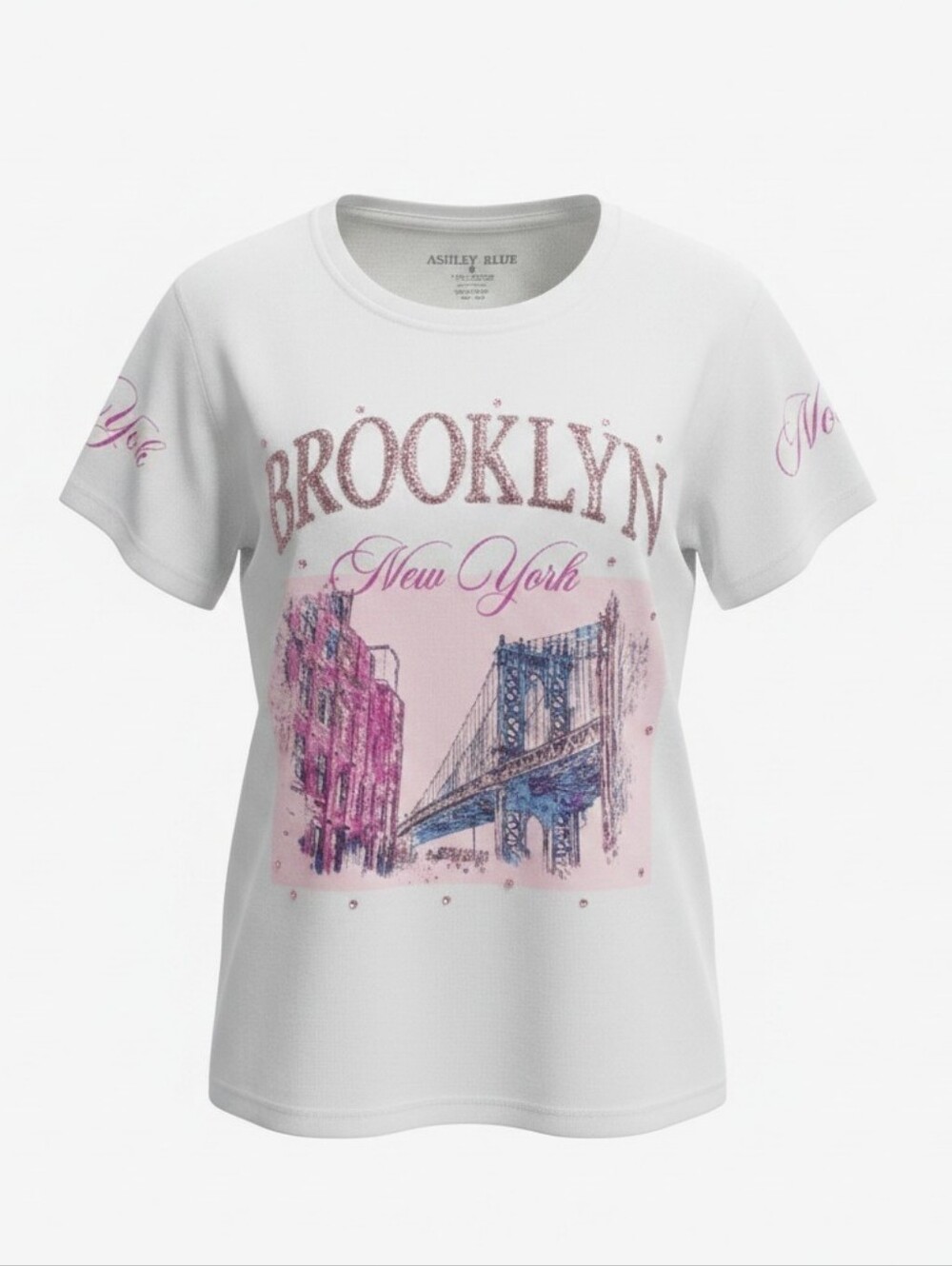 NWOT Ashley Blue White Brooklyn New York Tee